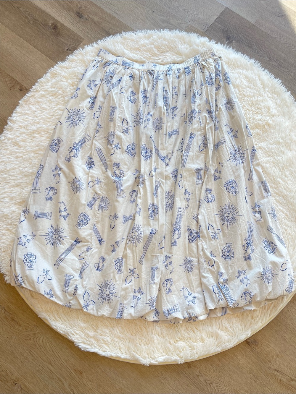 Lucky Brand Cream Midi Skirt with Light Blue Print